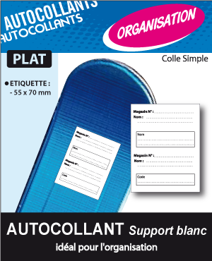 AUTOCOLLANT PLAT
 ORGANISATION ETIQUETTE 55 x 70mm